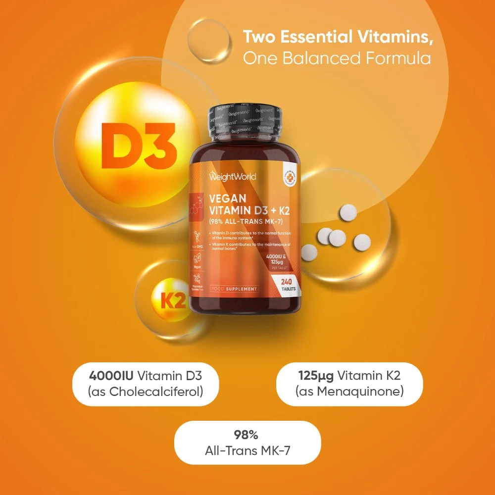 Vitamin D3 + K2 3 weightworld uk vegan vitamin d3 k2 240tablets bottles 02